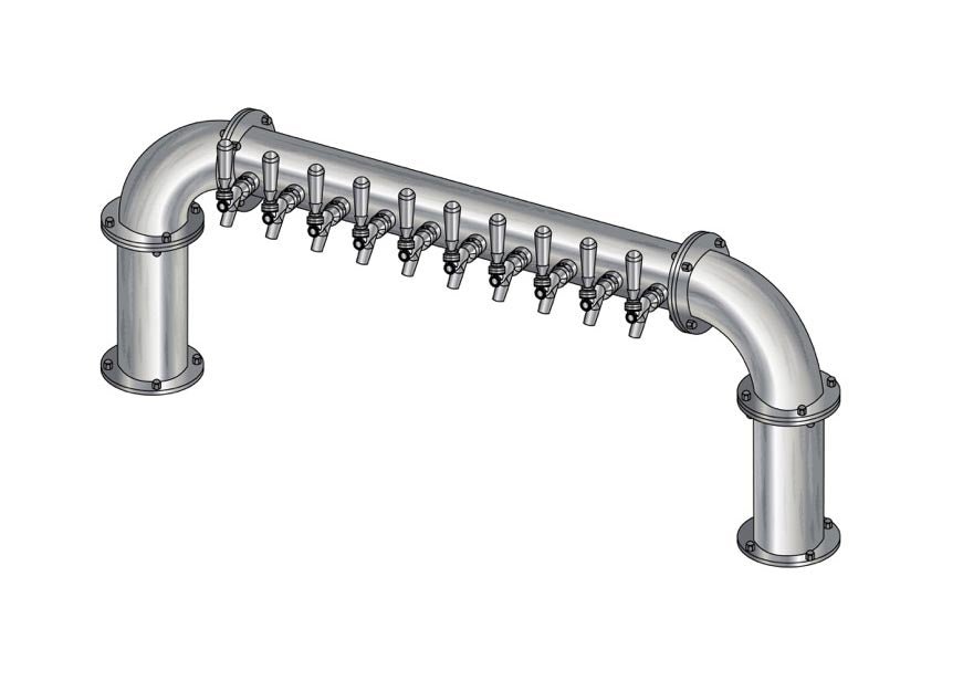 10 Tap Brushed 304SS 4" Dia. Pipe Tower - Glycol Cooled - Beverage Time
