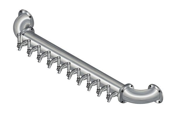 10 Tap Brushed 304SS 4" Dia. Wall Mount Pipe Tower - Glycol Cooled - Beverage Time