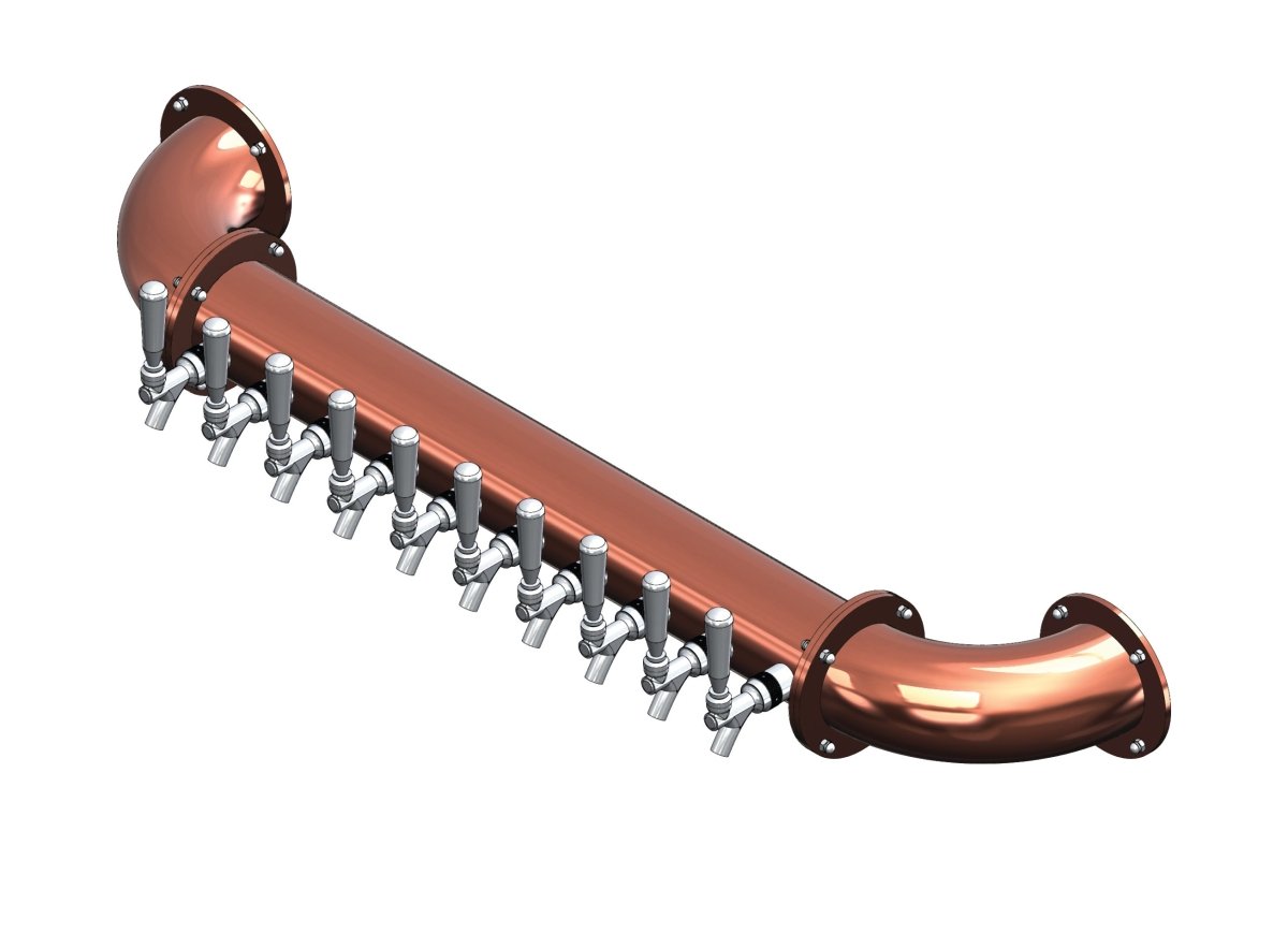 10 Tap Candy Copper Powder Coated 4" Dia. Wall Mount Pipe Tower - Glycol Cooled - Beverage Time