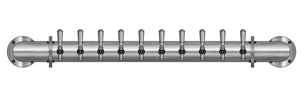 10 Tap Brushed 304SS 4" Dia. Wall Mount Pipe Tower - Glycol Cooled