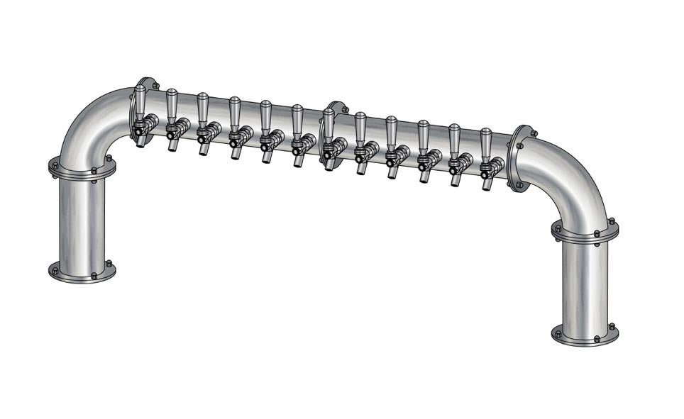 12 Tap Brushed 304SS 4" Dia. Pipe Tower - Glycol Cooled - Beverage Time