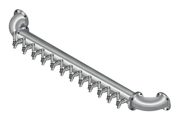 12 Tap Brushed 304SS 4" Dia. Wall Mount Pipe Tower - Glycol Cooled - Beverage Time