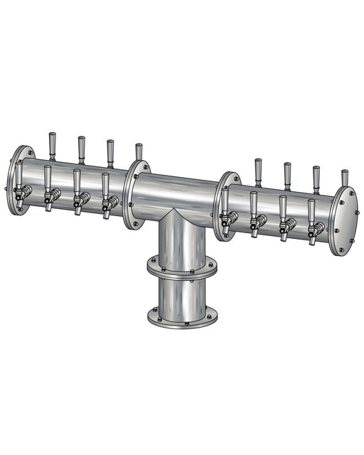 12 Tap Brushed 304SS 6" Dia. Double Service Pipe Tower - Glycol Cooled - Beverage Time