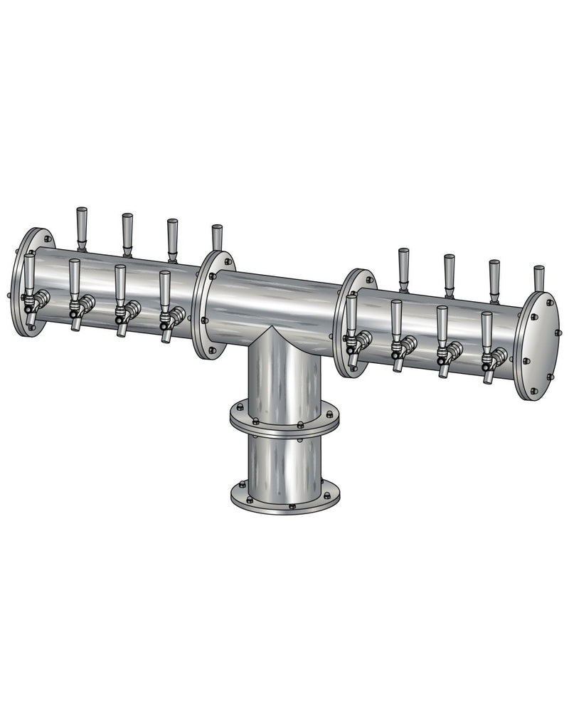 12 Tap Brushed 304SS 6" Dia. Double Service Pipe Tower - Glycol Cooled - Beverage Time