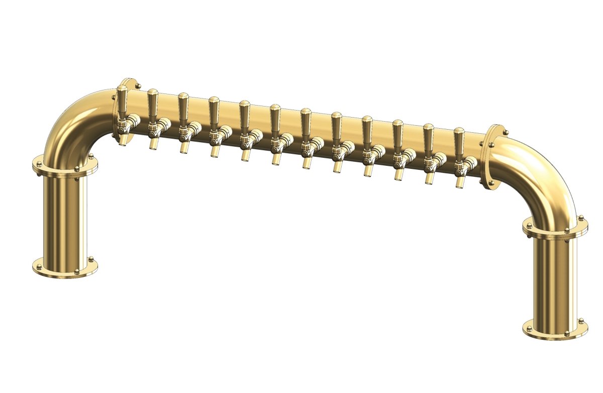 12 Tap Candy Gold Powder Coated 4" Dia. Pipe Tower - Air Cooled - Beverage Time