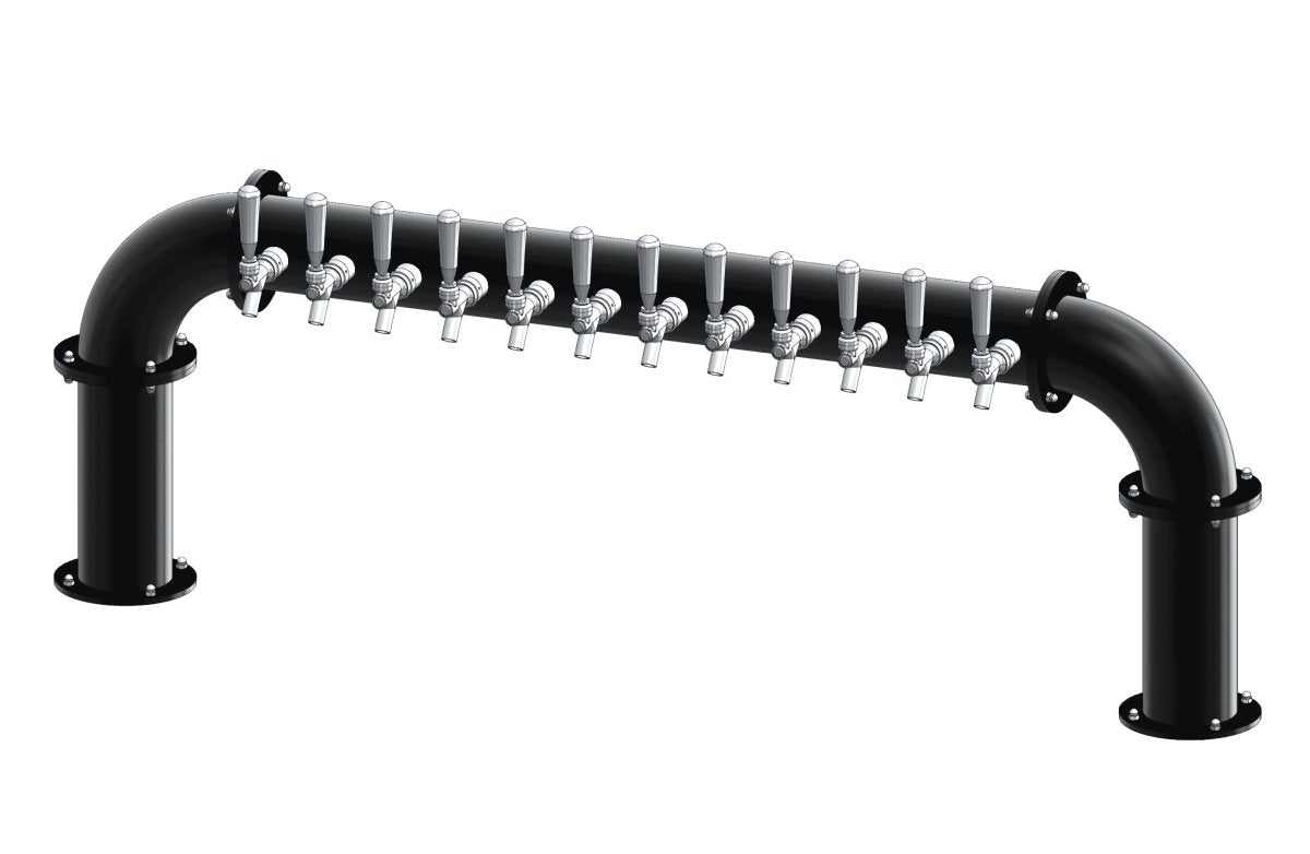 12 Tap Matte Black Powder Coated 4" Dia. Pipe Tower - Glycol Cooled - Beverage Time