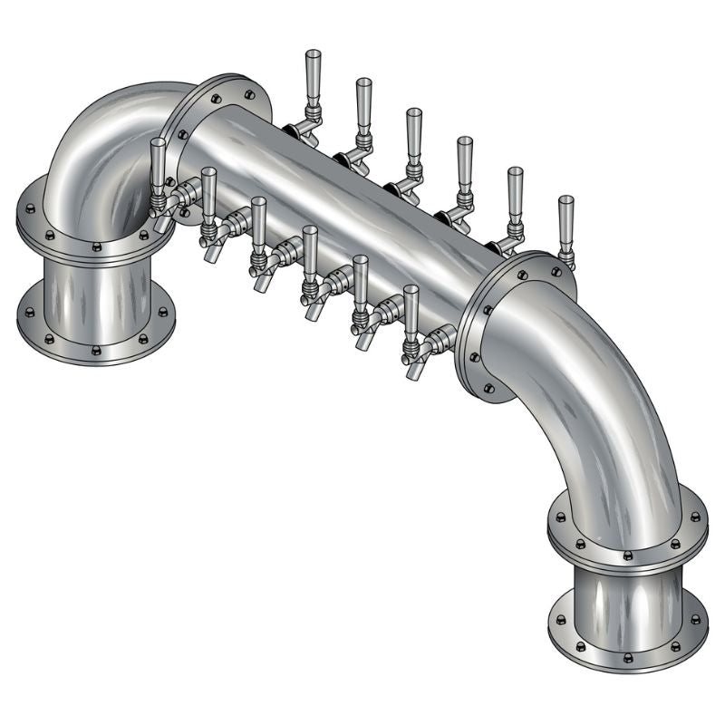 12 Tap Brushed 304SS 6" Dia. Double Service "U" Pipe Tower - Glycol Cooled