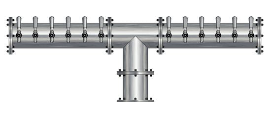 12 Tap Brushed 304SS 6" Dia. Pipe Tower - Glycol Cooled