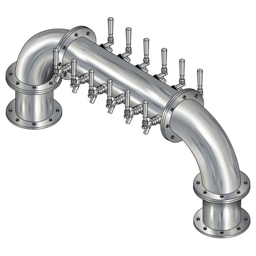 16 Tap Brushed 304SS 6" Dia. Double Service "U" Pipe Tower - Glycol Cooled - Beverage Time