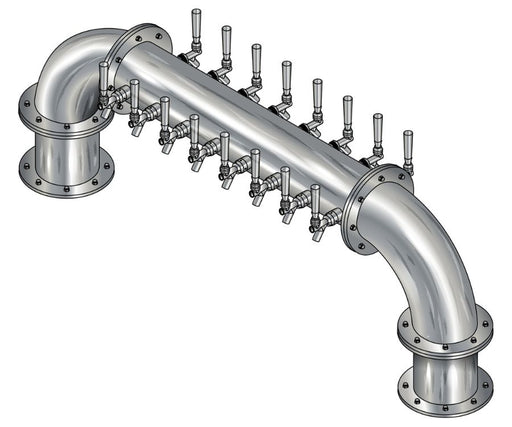 20 Tap Brushed 304SS 6" Dia. Double Service "U" Pipe Tower - Glycol Cooled
