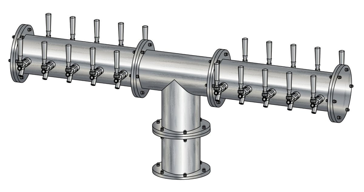 20 Tap Brushed 304SS 6" Dia. Double Service Pipe Tower - Glycol Cooled - Beverage Time
