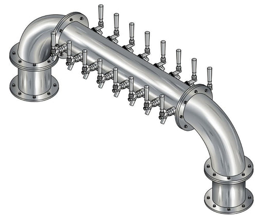 20 Tap Brushed 304SS 6" Dia. Double Service "U" Pipe Tower - Glycol Cooled - Beverage Time