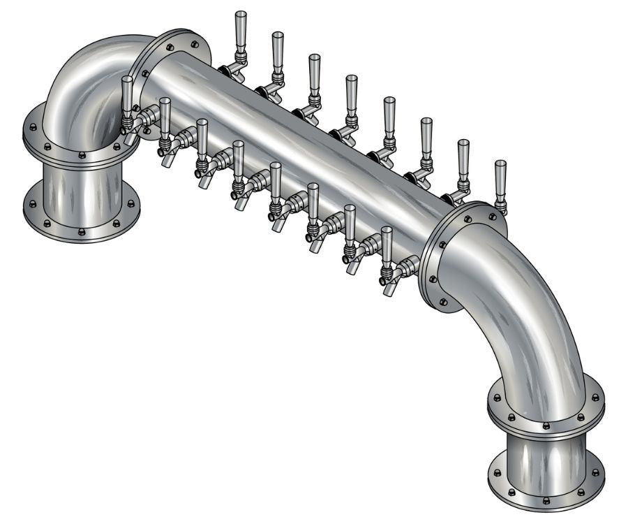 20 Tap Brushed 304SS 6" Dia. Double Service "U" Pipe Tower - Glycol Cooled - Beverage Time