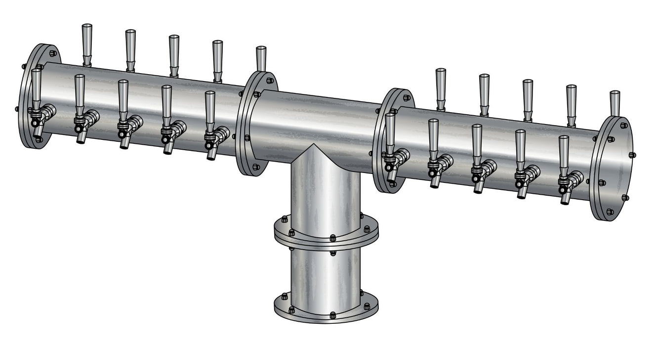 20 Tap Brushed 304SS 6" Dia. Double Service Pipe Tower - Glycol Cooled