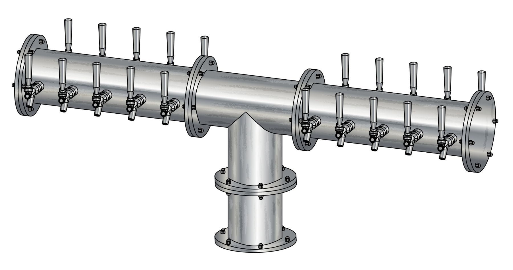 20 Tap Brushed 304SS 6" Dia. Double Service Pipe Tower - Glycol Cooled