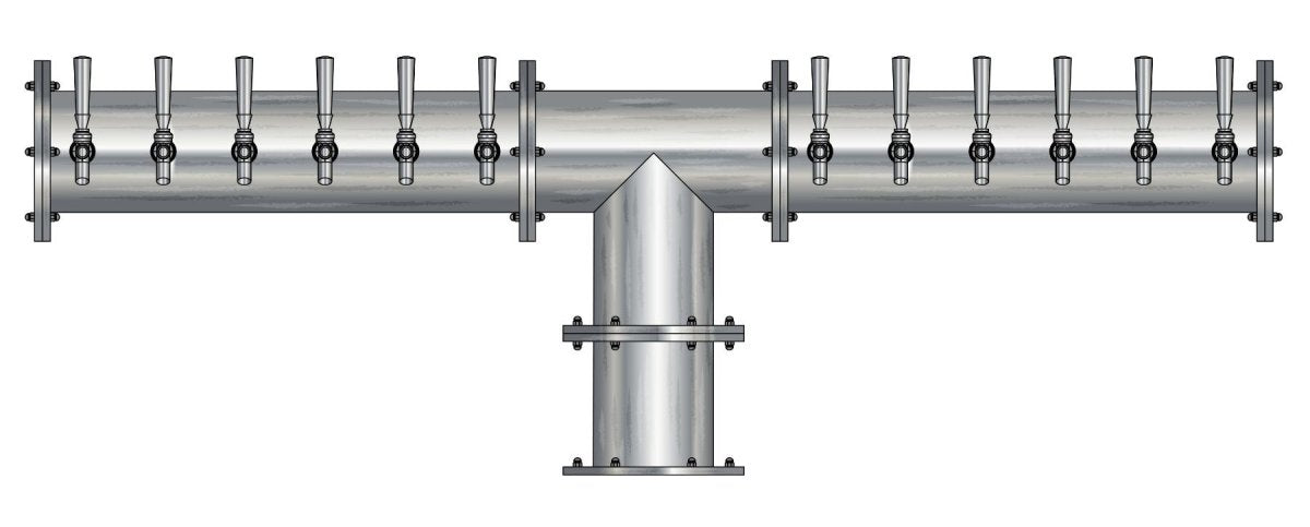 24 Tap Brushed 304SS 6" Dia. Double Service Pipe Tower - Glycol Cooled - Beverage Time