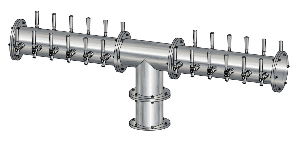 24 Tap Brushed 304SS 6" Dia. Double Service Pipe Tower - Glycol Cooled - Beverage Time