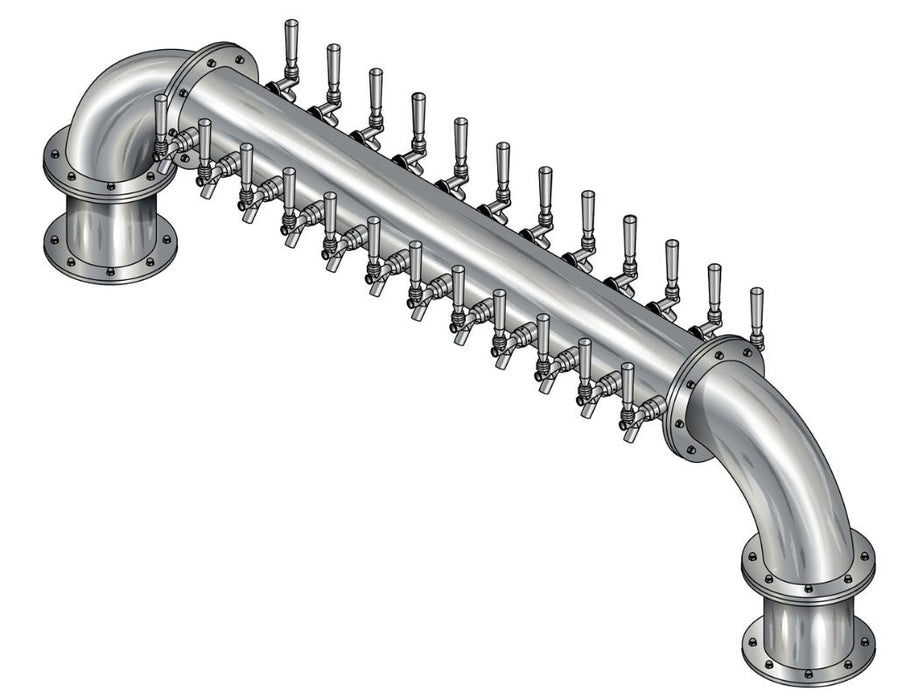 24 Tap Brushed 304SS 6" Dia. Double Service "U" Pipe Tower - Glycol Cooled - Beverage Time