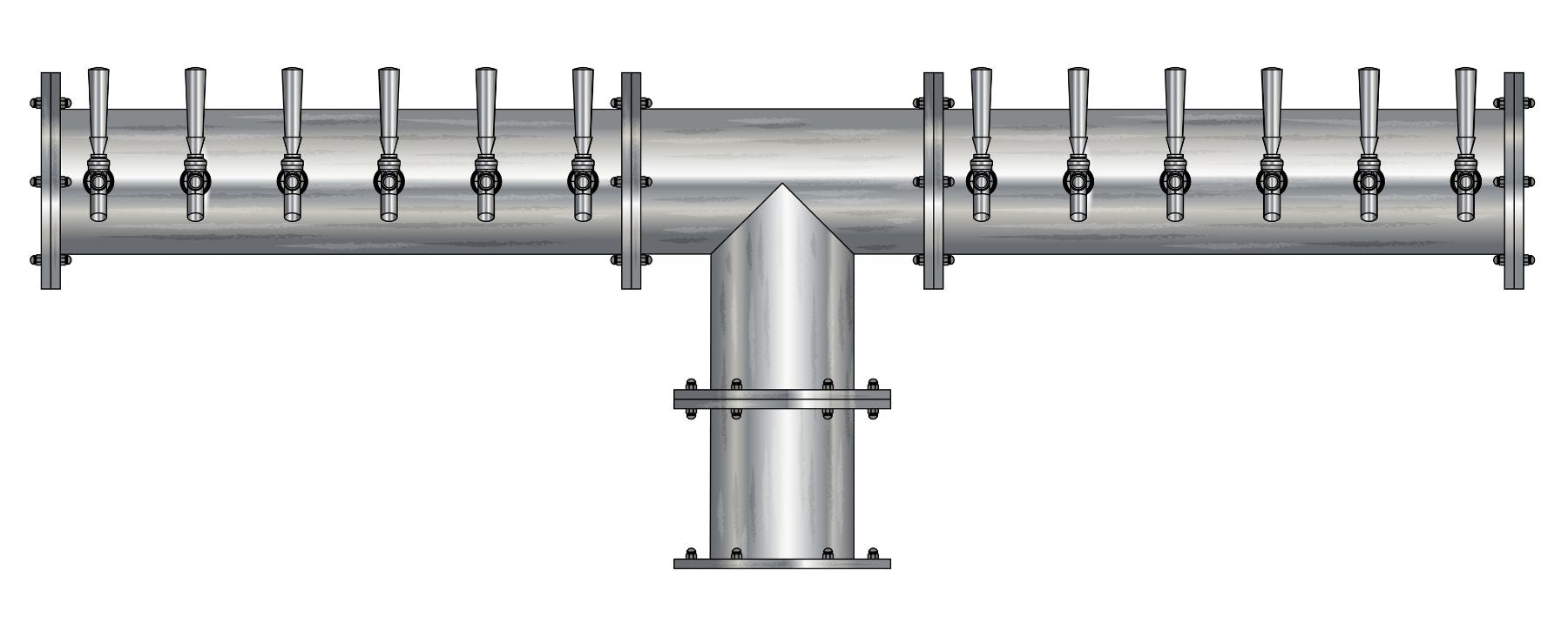 24 Tap Brushed 304SS 6" Dia. Double Service Pipe Tower - Glycol Cooled