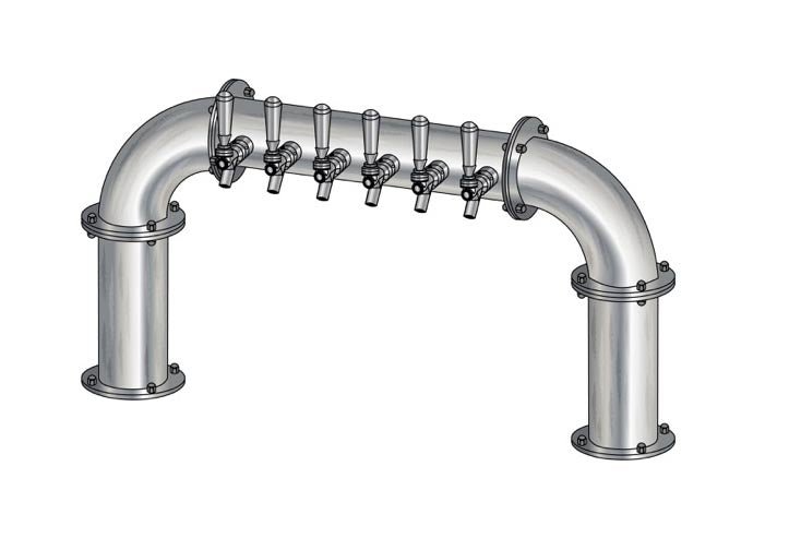 6 Tap Brushed 304SS 4" Dia. Pipe Tower - Glycol Cooled - Beverage Time
