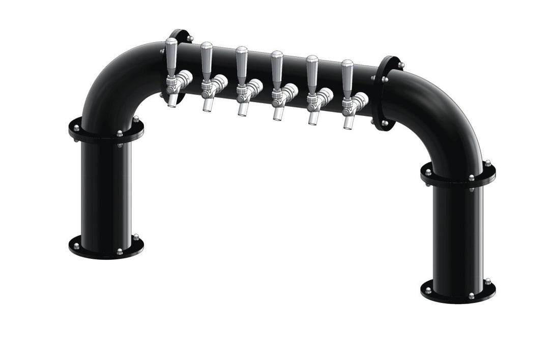 6 Tap Matte Black Powder Coated 4" Dia. Pipe Tower - Air Cooled - Beverage Time