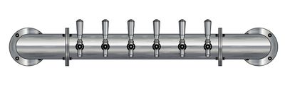 6 Tap Brushed 304SS 4" Dia. Wall Mount Pipe Tower - Glycol Cooled