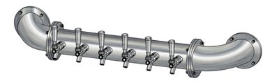 6 Tap Brushed 304SS 4" Dia. Wall Mount Pipe Tower - Glycol Cooled