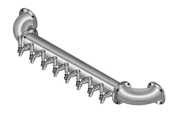 8 Tap Brushed 304SS 4" Dia. Wall Mount Pipe Tower - Glycol Cooled - Beverage Time