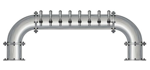 8 Tap Brushed 304SS 6" Dia. "U" Pipe Tower - Glycol Cooled