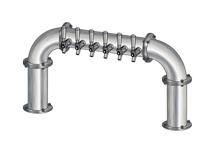 6 Tap Brushed 304SS 4" Dia. Pipe Tower - Air Cooled