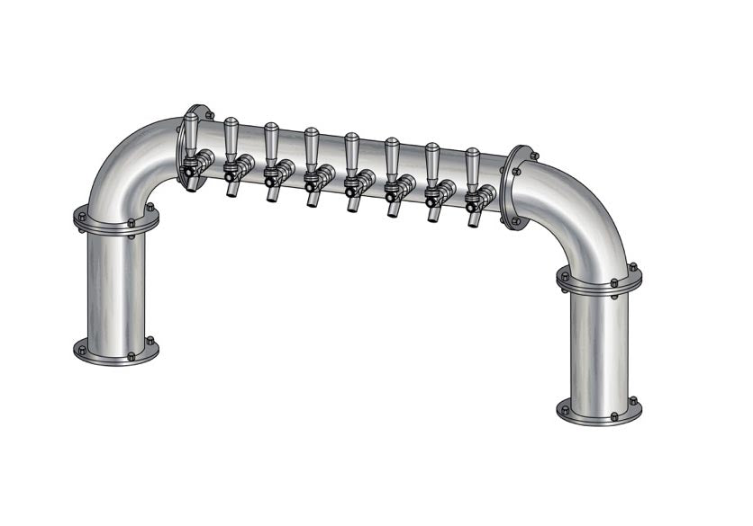 8 Tap Brushed 304SS 4" Dia. Pipe Tower - Air Cooled