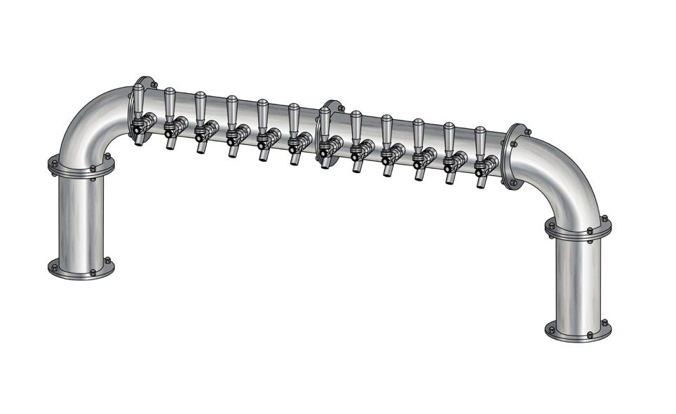 12 Tap Brushed 304SS 4" Dia. Pipe Tower - Air Cooled