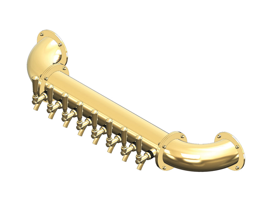8 Tap Candy Gold Powder Coated 4" Dia. Wall Mount Pipe Tower - Glycol Cooled