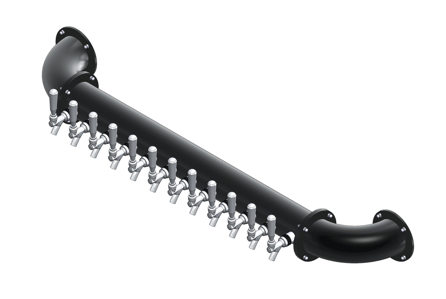 12 Tap Matte Black Powder Coated 4" Dia. Wall Mount Pipe Tower - Air Cooled
