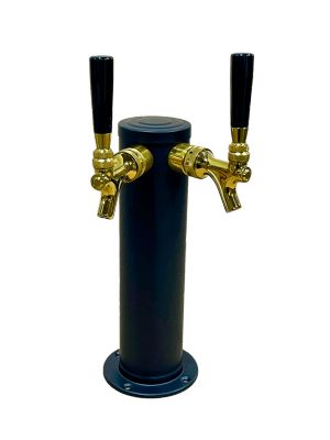 Matte Black 2 Tap Beer Tower - 3" Column with Gold Faucets - Beverage Time