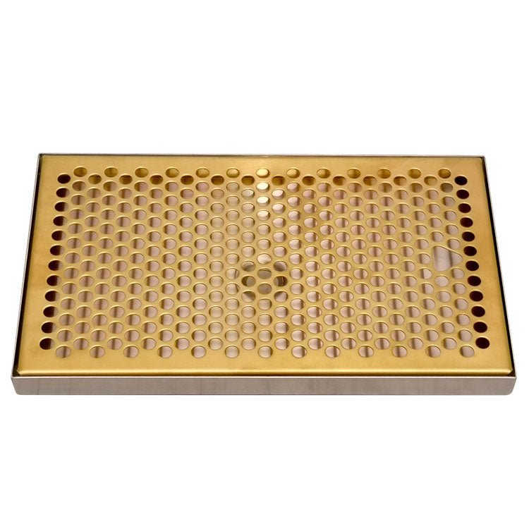 12" x 7" Drip Tray with PVD Brass Insert & Brushed SS Tray Base & Drain - Beverage Time