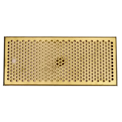 16" x 7" Drip Tray with PVD Brass Insert & Brushed SS Tray Base & Drain - Beverage Time