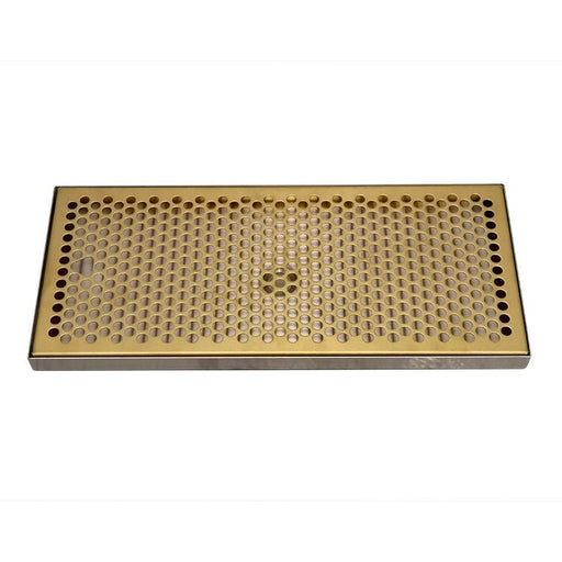 16" x 7" Drip Tray with PVD Brass Insert & Brushed SS Tray Base & Drain - Beverage Time