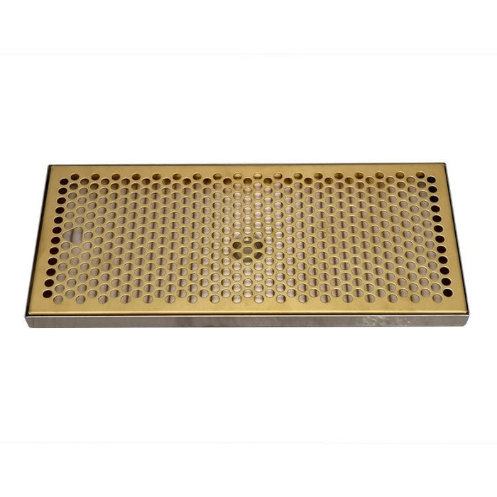 16" x 7" Drip Tray with PVD Brass Insert & Brushed SS Tray Base & Drain - Beverage Time