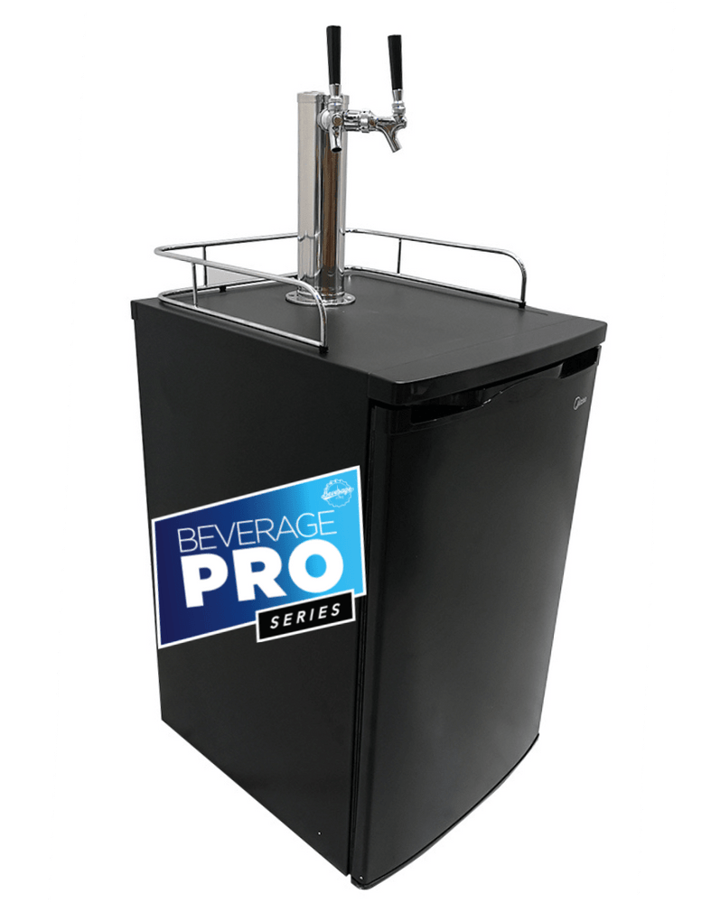 2 Tap (304SS) Black Kegerator with Premium Tapping Kit & Tank - Beverage Time