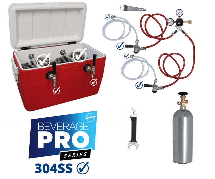 2 Tap Premium Jockey Box with Tapping Kit & Co2 Tank - 120' Coils - Beverage Time