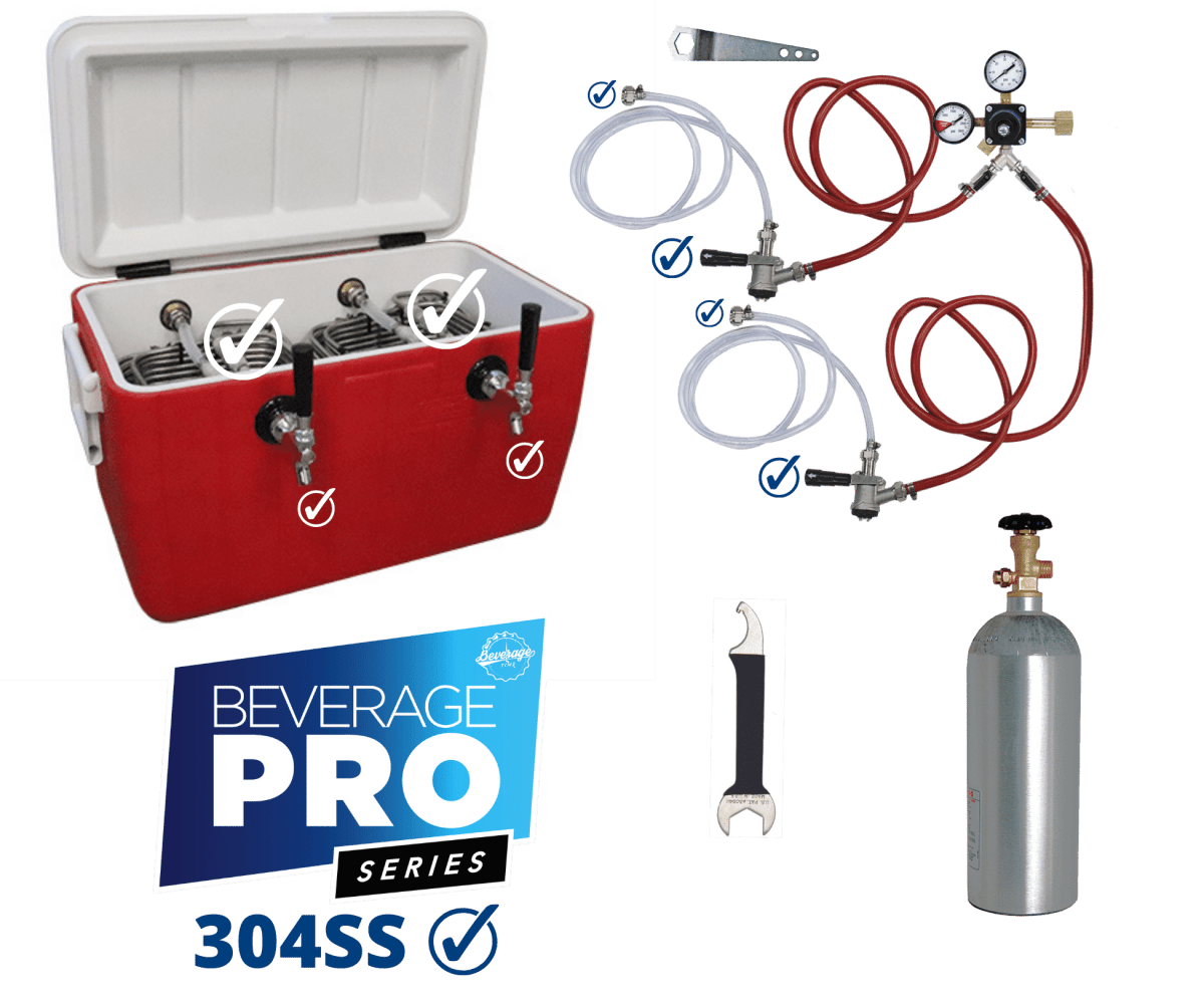 2 Tap Premium Jockey Box with Tapping Kit & Co2 Tank - 50' Coils - Beverage Time