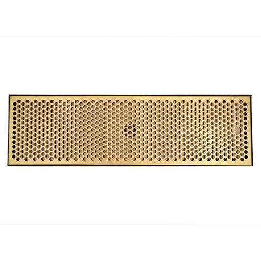 24" x 7" Drip Tray with PVD Brass Insert & Brushed SS Tray Base & Drain - Beverage Time