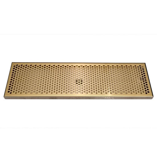 24" x 7" Drip Tray with PVD Brass Insert & Brushed SS Tray Base & Drain - Beverage Time