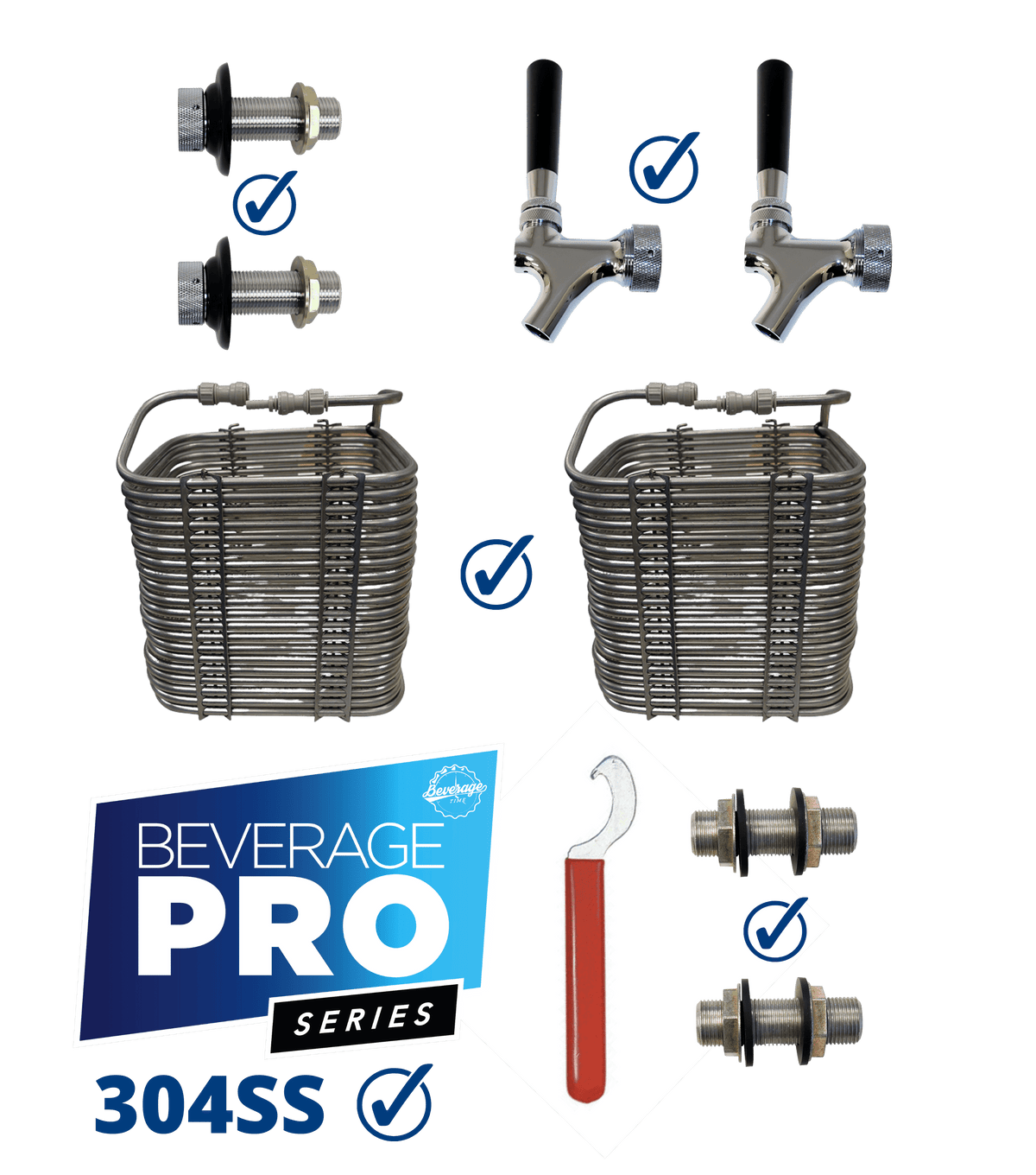 304SS Basic Double Tap DIY Jockey Box Kit 50' Coil — Beverage Time