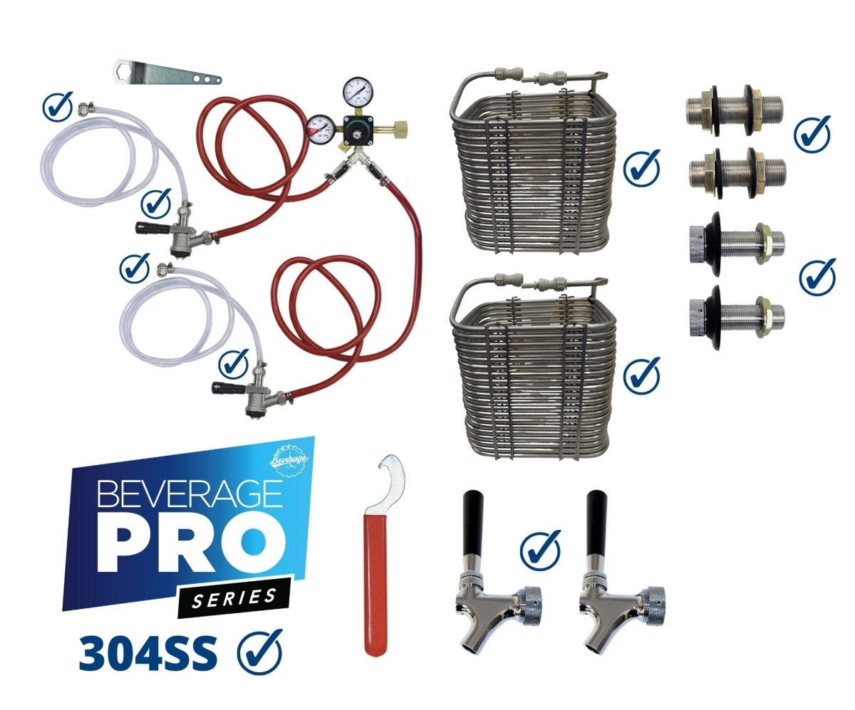 304SS Deluxe Double Tap DIY Jockey Box Kit - 50' Coils - Beverage Time