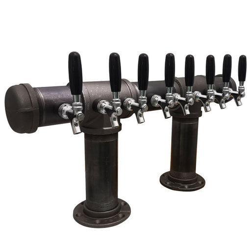 8 Tap Cast Iron Industrial Pipe Double Pedestal Tower - Beverage Time