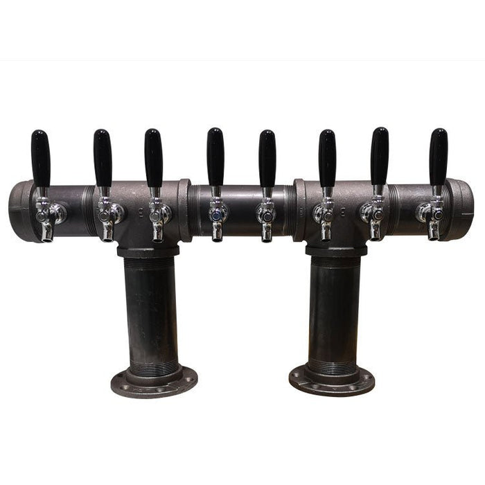 8 Tap Cast Iron Industrial Pipe Double Pedestal Tower - Beverage Time