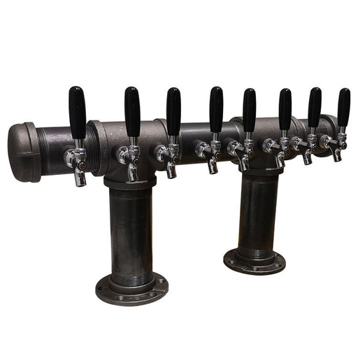 8 Tap Cast Iron Industrial Pipe Double Pedestal Tower - Beverage Time