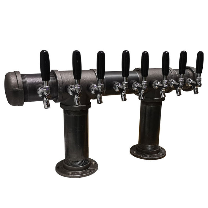 8 Tap Cast Iron Industrial Pipe Double Pedestal Tower - Beverage Time